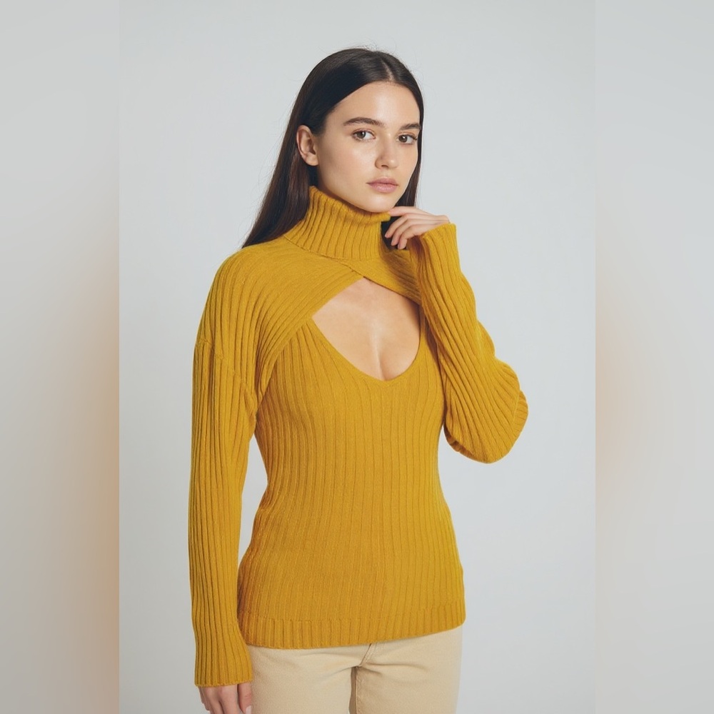 NWT NAADAM Matching 2-Piece Overlay Sweater Set in Warm Yellow Gold Size L